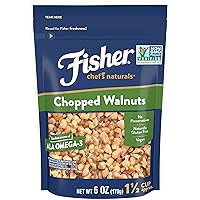 Fisher Chef's Naturals Chopped Walnuts, 6 Ounces, California Grown Walnuts, Unsalted, Naturally Gluten Free, No Preservatives, Non-GMO