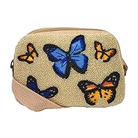 Butterfly Wings Beaded Convertible Sling Crossbody Waist Belt Bag, Multicolored