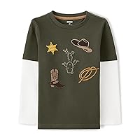 Boys and Toddler Embroidered Graphic Long Sleeve Layered T-Shirts