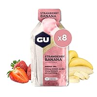GU Energy Original Sports Nutrition Energy Gel, Vegan, Gluten-Free, Kosher, and Dairy-Free On-the-Go Energy for Any Workout, 8-Count, Strawberry Banana