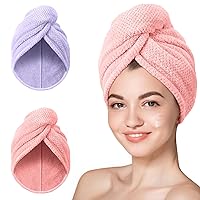 Microfiber Hair Towel, Super Absorbent Hair Towel Wrap for Women,Fast Drying Hair Wrap Turban for Curly Long All Hair Types Stay Put-2Packs