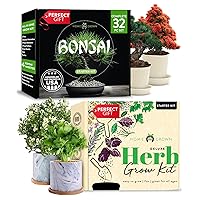 Premium Bonsai & Herb Garden Bundle: Grow 4 Bonsai Trees and Culinary Herbs Indoors - Perfect Gifts for Moms, Beginners, and Plant Lovers