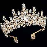 Gold Crown for Women Gold Tiara Birthday Queen Crown Wedding Tiara for Women Crystal Tiaras and Crowns Royal Princess Quinceanera Headpieces for Prom Pageant Bride Halloween Cosplay