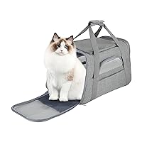 FluffyDream Pet Travel Carrier Soft Sided Portable Bag for Cats, Small Dogs, Kittens or Puppies, Collapsible, Durable, Airline Approved, Travel Friendly (Grey, 17.0