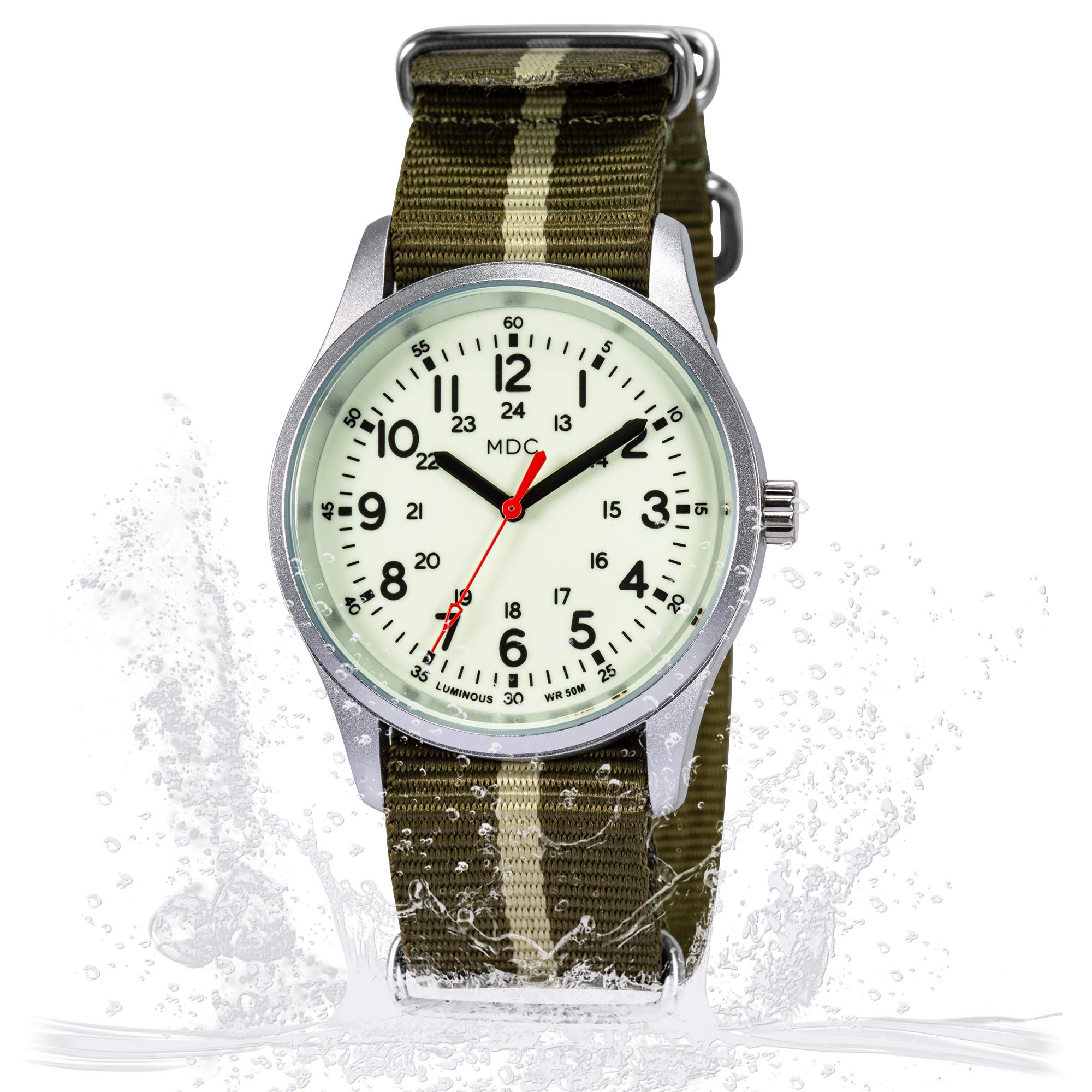 Infantry MDC Glow in The Dark Watches for Men, 12/24 Hour Military Time Watch Waterproof, Field Outdoor Sport Mens Wristwatch with Slip-Thru Nylon Band