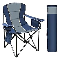 Oversized Portable Camping Folding Chair, Foldable Outdoor Chair Support 450 LBS, Arm Lawn Chair with Cup Holder and Cooler Bag for Adult, Blue