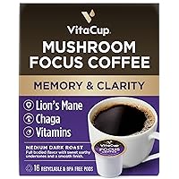 Mushroom Coffee Pods - Boost Focus & Immunity with Lions Mane, Chaga, Vitamins, for Memory & Clarity, Recyclable K-Cup Pods, 16 Ct