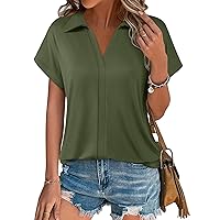 Vivilli Women's Short Sleeve Tops and Blouses Business Casual Collared Tunic Shirt