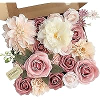 Roses Artificial Flowers Pink Bouquets Box Set for DIY Bridal Wedding Shower Decorations Fake Floral Arrangements for Party Table Centerpieces Home Decor Indoor Outdoor Dusty Blush 19pcs