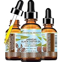Black Castor Oil Jamaican. 100% Pure Natural Virgin Unrefined Cold Pressed Carrier Oil. 1 Fl.oz.- 30 Ml. For Skin, Hair, Eyelashes, Brows and Nail Care by Botanical Beauty