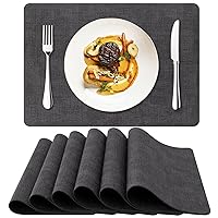 Faux Leather Heat Resistant Placemats Set of 6 for Dining Table Washable Place Mats Wipeable Easy to Clean Anti-Slip Kitchen PU Table Mats, 17 x 11.8 inch, Charcoal