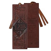 Christian Art Gifts Faux Leather Bookmark Names of God Exodus 34:5 Bible Verse w/Satin Ribbon Tassel, Brown