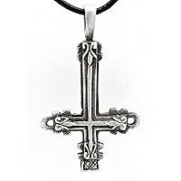 Pewter Inverted Gothic St. Peter's Cross Pendant on Leather Necklace