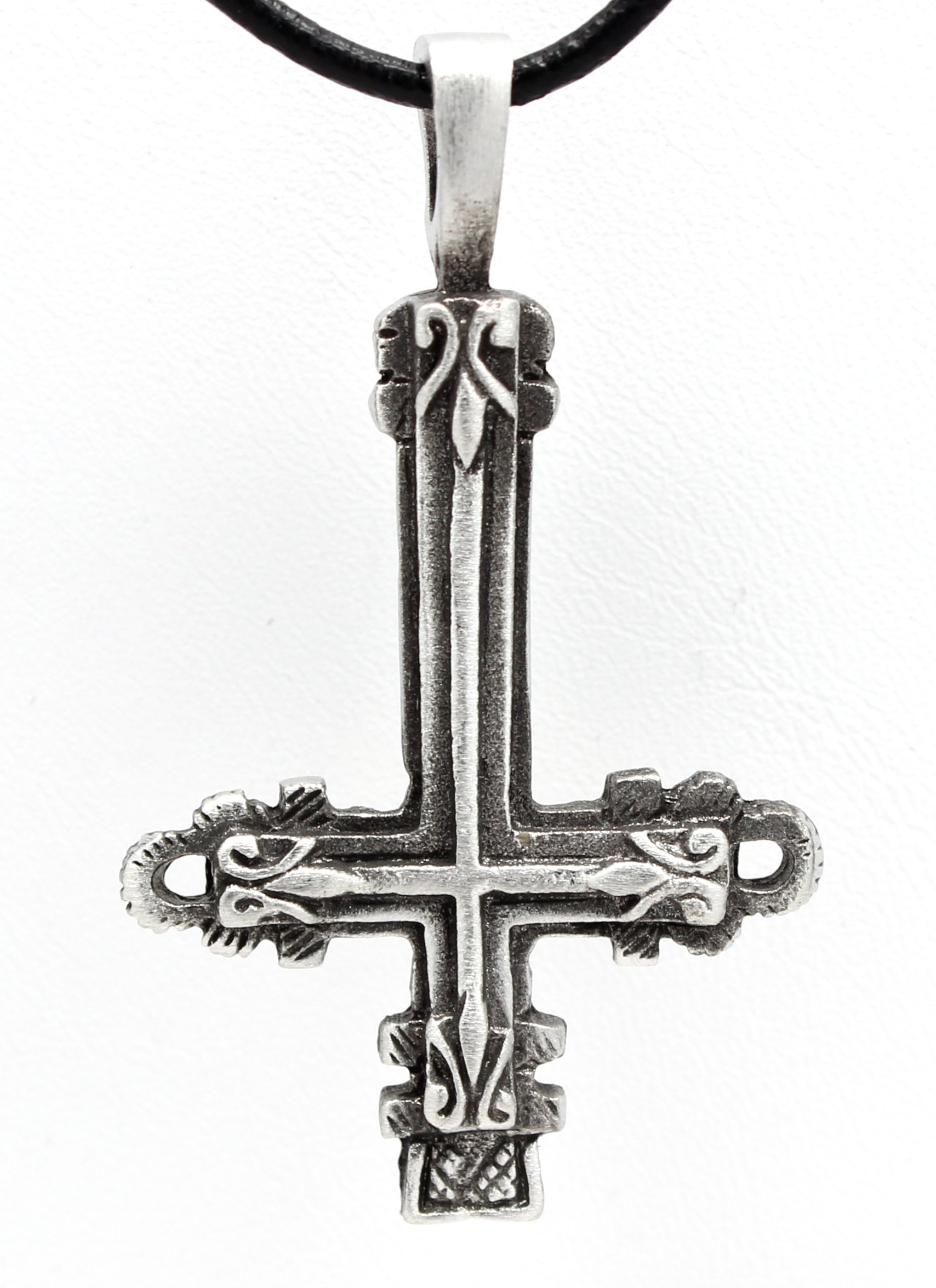 Trilogy Jewelry Pewter Inverted Gothic St. Peter's Cross Pendant on Leather Necklace