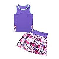 TiaoBug Kids Girls Golf Tennis Dress Outfits Racerback Tank Tops and Skirt Set with Built-in Shorts Sport Skort Set