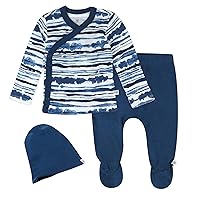 3-Piece Organic Cotton Kimono Top, Footed Pant & Headband/Beanie Set for Infant Baby Boys, Girls, Unisex