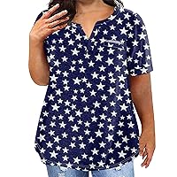 Plus Size Tops for Women 4th of July Print Vintage Fashion Loose Fit with Short Sleeve V Neck Patriotic Shirts