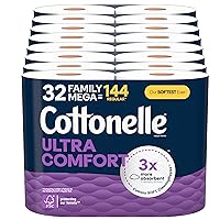 Cottonelle Ultra Comfort Toilet Paper with Cushiony CleaningRipples Texture, 32 Family Mega Rolls (32 Family Mega Rolls = 144 Regular Rolls) (8 Packs of 4), 296 Sheets per Roll, Packaging May Vary