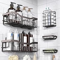 Adhesive Shower Caddy, 5 Pack Stainless Steel Bath Organizers With No Drilling, Large Capacity, Rustproof, For Bathroom Storage & Home Decor
