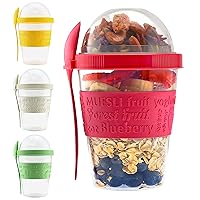 Tribello 20 OZ Overnight Oats Container With Lid, Set of 4 Crunch Cups To Go, Portable Parfait Cup With Compartments for Topping Cereal Or Oatmeal - Colorful