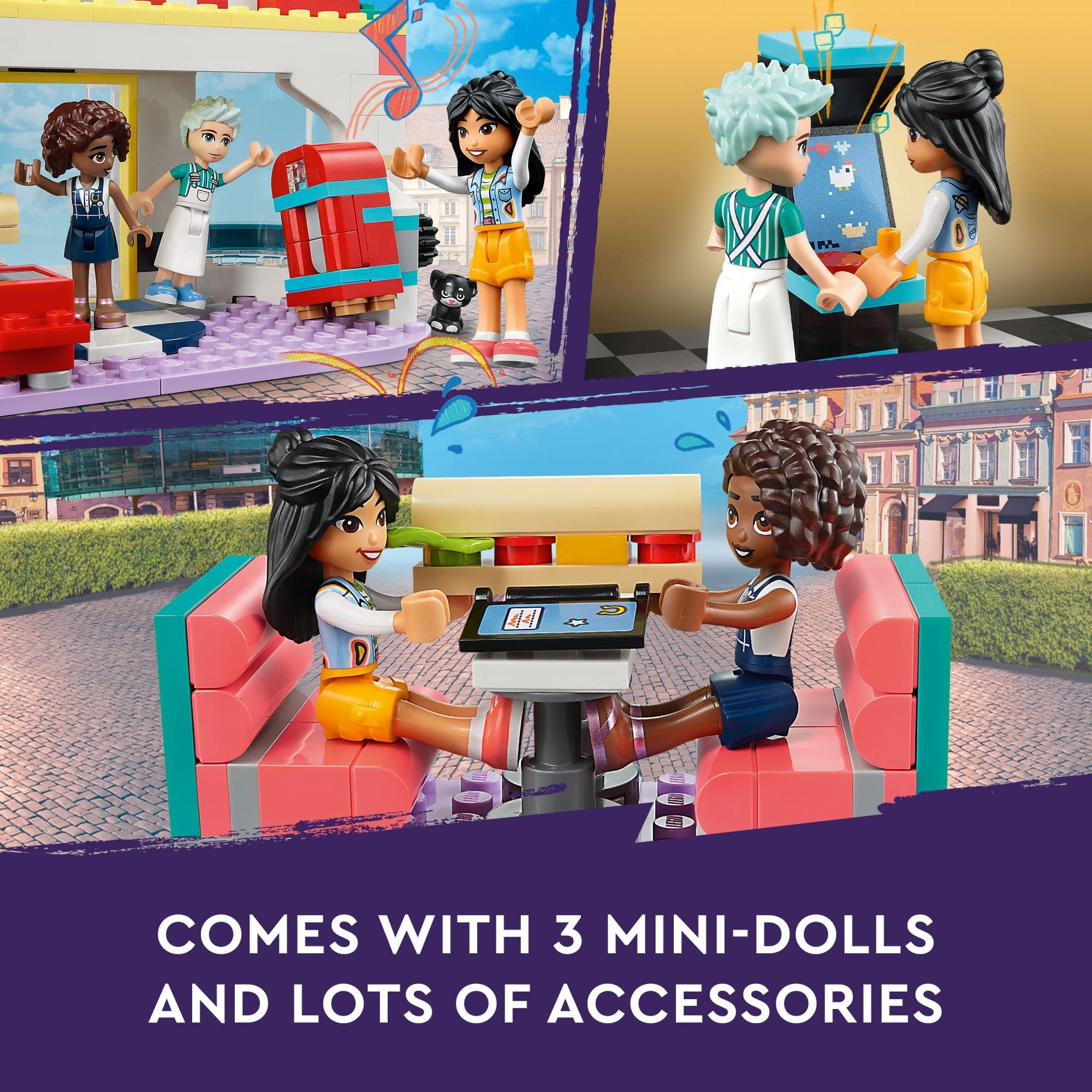 LEGO Friends Heartlake Downtown Diner 41728 Building Toy - Restaurant Pretend Playset with Food, Includes Mini-Dolls Liann, Aliya, and Charli, Birthday Gift Toy Set for Boys and Girls Ages 6+