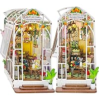 Book Nook Kits for Adults, Miniature House Dollhouse Kit for Teens, DIY Crafts for Adults, Bookshelf Decor Garden House with LED Light, Gifts for Family and Friends