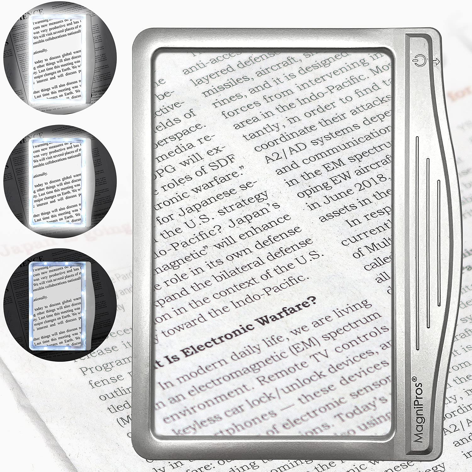 MagniPros 4X Large LED Page Magnifier with Anti-Glare Lens & Fully Dimmable Lights – Evenly Lit Viewing to Reduces Eye Strain - Perfect for Reading Small Print, Aging Eyes, Low Vision and Seniors
