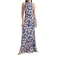 Shoshanna Women's Sleeveless Floor-Length Dress, Navy Multi, 14