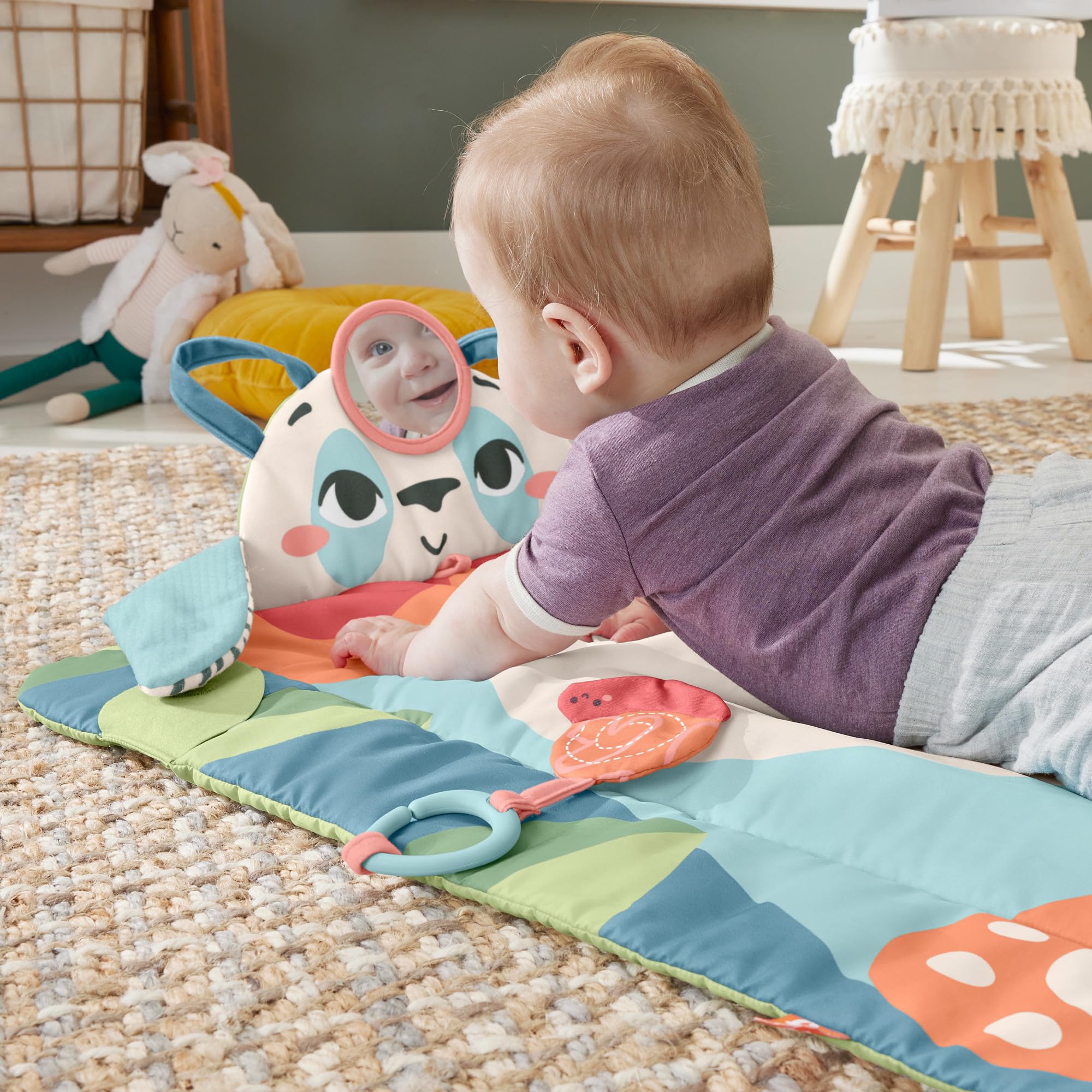 Fisher-Price Baby Activity Play Mat Planet Friends Roly-Poly Panda with 2 Toys for Newborn Tummy Time Play