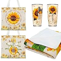 Sunflower Gifts for Women, Birthday Christmas Gift Box for Her, Get Well Soon Gifts Basket, Christian Gift Set with Sunflower Tumbler Blanket Canvas Tote Bag, Unique Gift for Mom Sister Friend