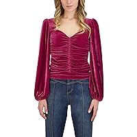 BCBGeneration Women's Fitted Long Sleeve Top Sweetheart Neck Ruched Bodice Shirt