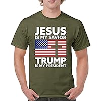 Jesus is My Savior Trump is My President T-Shirt 2024 America Frist Christian MAGA Flag FJB Patriotic Men's Tee