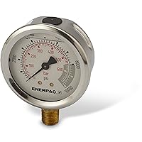 Enerpac G2535L Hydraulic Pressure Gauge with Dual 0 to 10,000 PSI and 0 to 700 Bar Range, 2-1/2