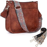 HKCLUF Crossbody Bags for Women Trendy Vegan Leather Hobo Handbags With 2PCS Adjustable Guitar Strap Shoulder Bucket Bags