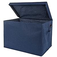 Sammy & Lou Collapsible Felt Soft Toy Box for Toddlers Toy Storage Organizer with Handles and Hinged Lid, 22 x 14.5 x 15 inches, Navy