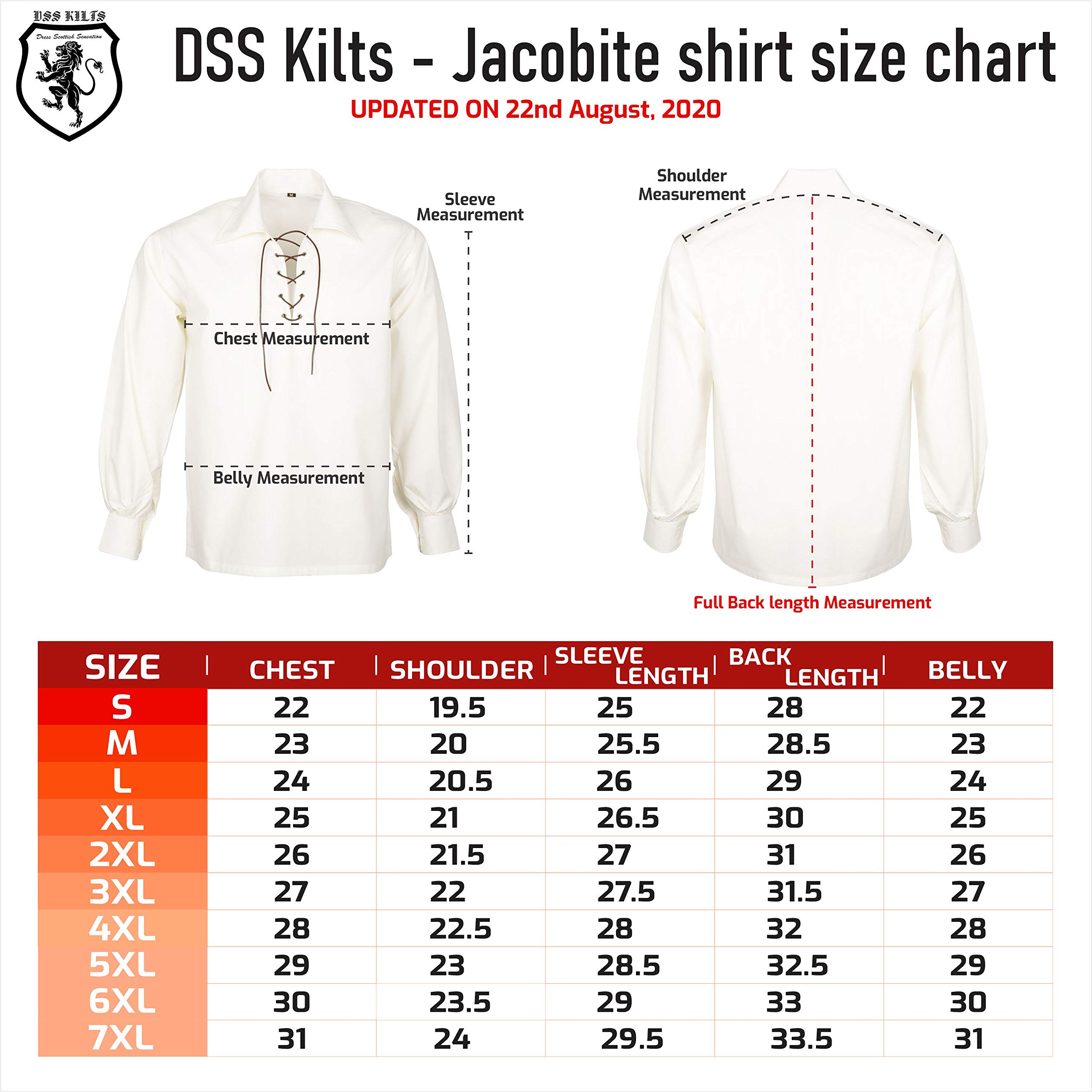 DSS KILT- Men's Jacobite Ghllie Kilt Shirts Medieval Renaissance Pirate Costume Long Sleeve Lace Up Henley Shirt