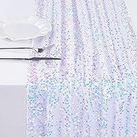 Sequin Table Runner Iridescent Table Runner White Table Runner Mermaid Party Table Linen 10ft for Christmas Birthday Party Ceremony Table Decorations 25X120 inch