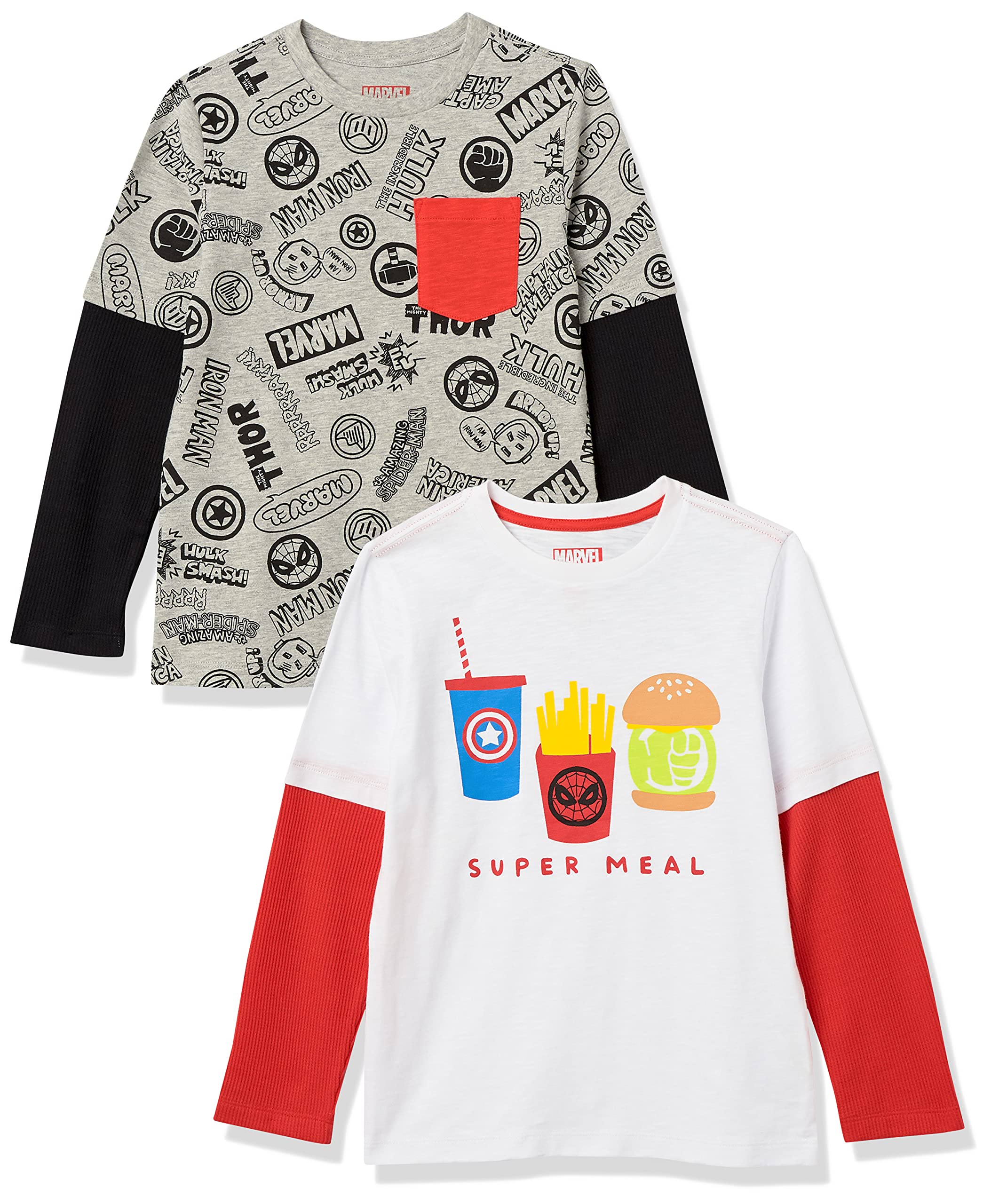 Spotted Zebra Disney | Marvel | Star Wars Boys and Toddlers' Long-Sleeve 2-in-1 T-Shirts, Pack of 2