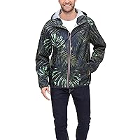Tommy Hilfiger Men's Lightweight Active Water Resistant Hooded Rain Jacket, Tropical Print, Large