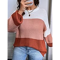 Casual Ladies Comfortable Plus Size Sweater Plus Colorblock Drop Shoulder Sweater Leisure Perfect Comfortable Eye-catching (Color : Multicolor, Size : X-Large)