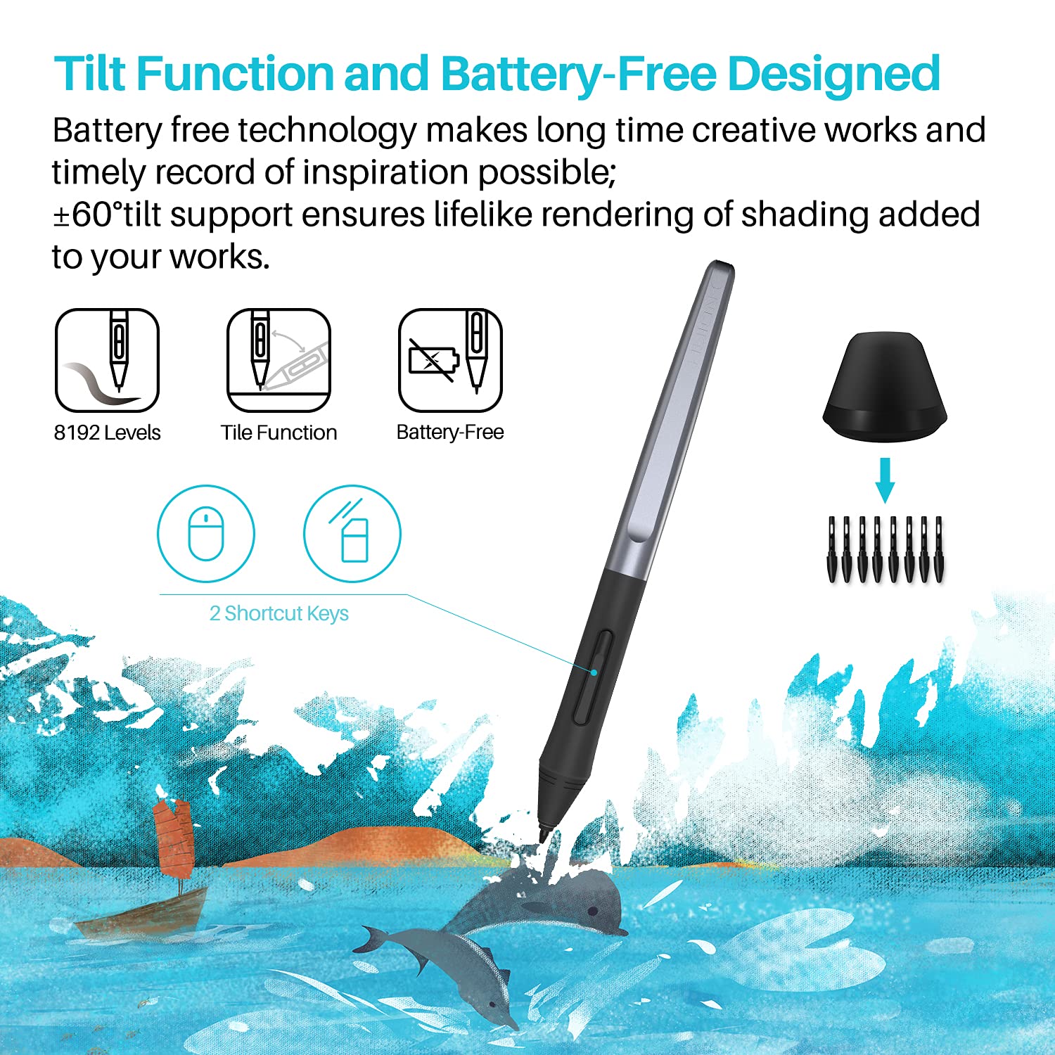 HUION H610 Pro V2 Graphic Drawing Tablet Android Supported Pen Tablet Tilt Function Battery-Free Stylus 8192 Pen Pressure with 8 Express Keys