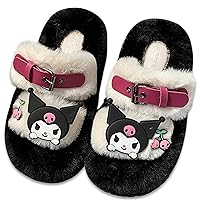 Anime Kuromi Plush Slippers House Slippers Melody Open Toe Open Back Foam Sandals Slippers with Rubber Sole for Women Man