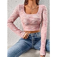 Women's T-Shirt Space Dye Scoop Neck Crop Tee T-Shirt for Women (Color : Baby Pink, Size : Large)