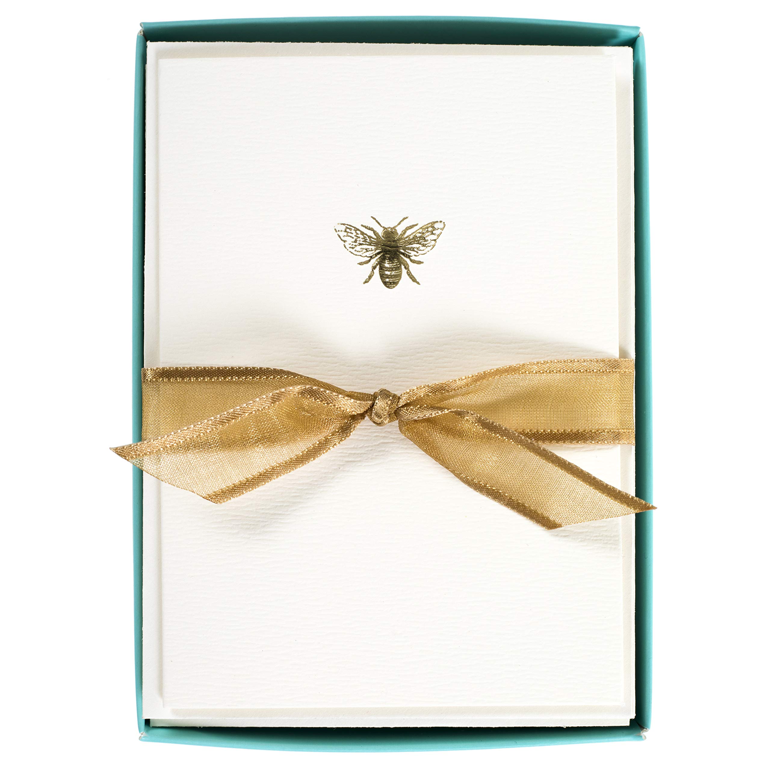Graphique Bee La Petite Presse Boxed Notecards - 10 Embellished Gold Foil Blank Cards with Matching Envelopes and Storage Box, 3.25
