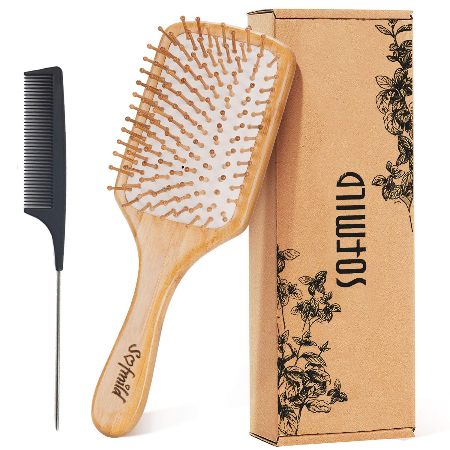 Mua Hair Brush-Natural Wooden Bamboo Brush and Detangle Tail Comb Instead  of Brush Cleaner Tool, Eco Friendly Paddle Hairbrush for Women Men and Kids  Make Thin Long Curly Hair Health and Massage