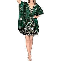 LA LEELA Women's Summer Relaxed Fit Caftan Robe Short Sundress Loungewear Dashiki House Dresses for Women 2X-3X Black_S167