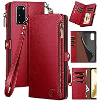 XcaseBar for Samsung Galaxy S20 Wallet case with Zipper Credit Card Holder【RFID Blocking】, Flip Folio Book PU Leather Phone case Shockproof Cover Women Men for Samsung S20 case Red