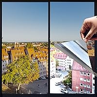 One Way Privacy Window Film,Premium PET Material,Daytime Reflective Heat Control Anti UV Door Sticker,Window Tint for Home Office Living Room,Moon Silver,35.4 Inch x 6.5 Feet