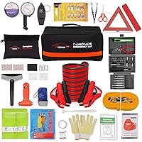 Vetoos Roadside Emergency Car Kit with Jumper Cables, Auto Vehicle Safety Road Side Assistance Kit Essentials, Winter Car Kit for Women and Men, with Mini Car Tool Set, Dial Tire Pressure Gauge