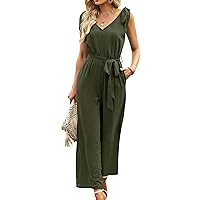 Jumpsuits for Women Dressy 2024 Summer Casual Sleeveless Tank Rompers Loose Wide Leg Pants Jumpsuits with Pockets
